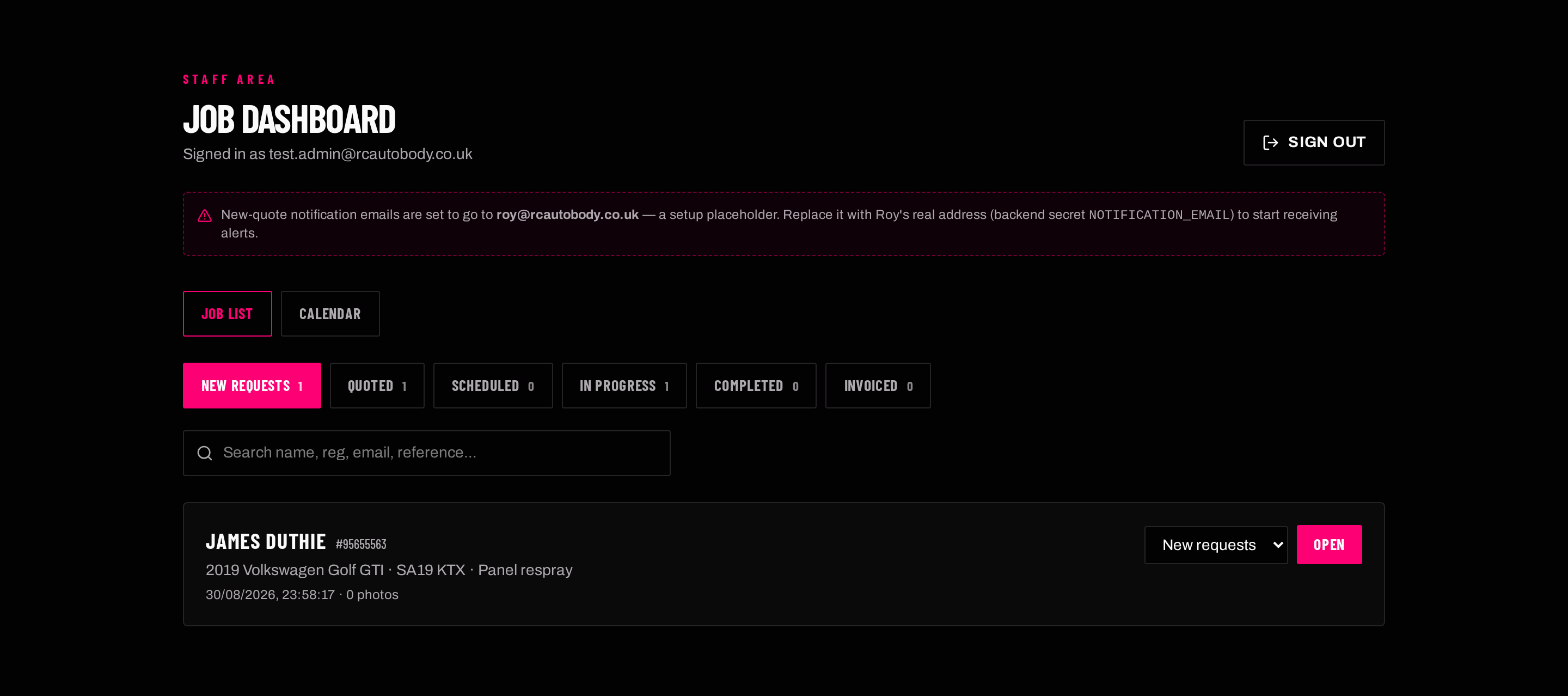 Job list — statuses and search