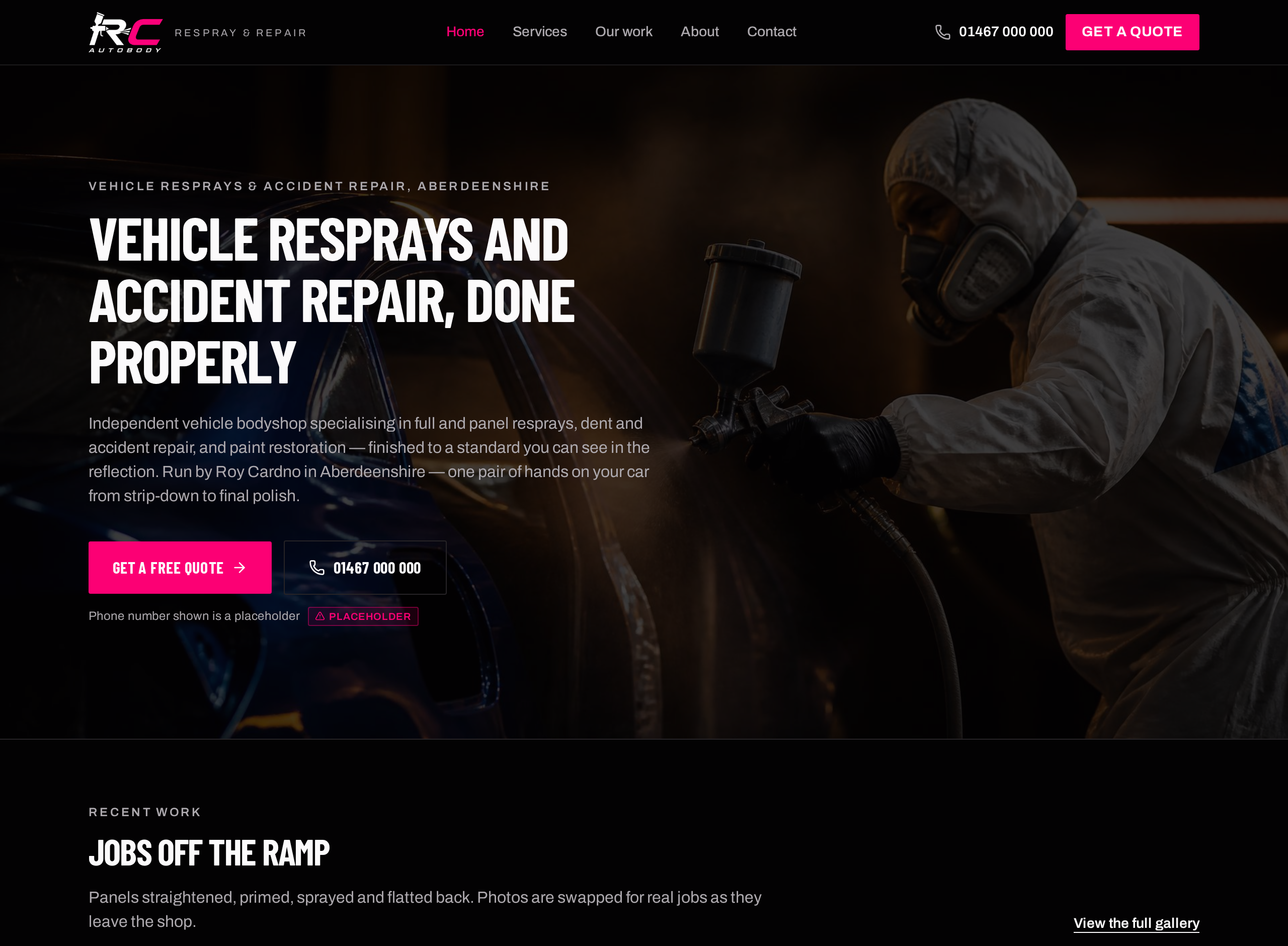 Homepage — hero and recent work